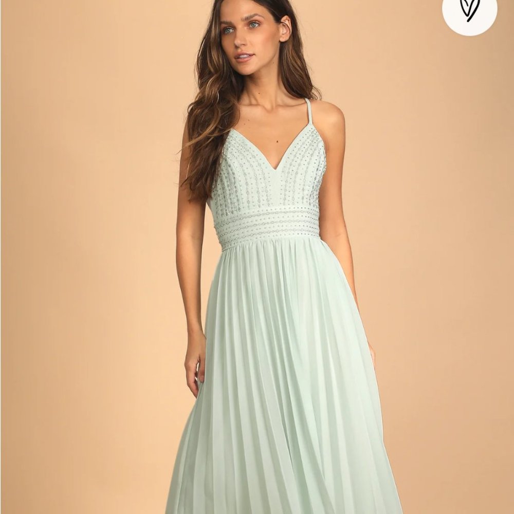 Lulu's Dare to Love Mint Embroidered Midi Dress